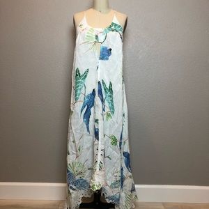 FARM Rio White and Blue Maxi Linen Dress